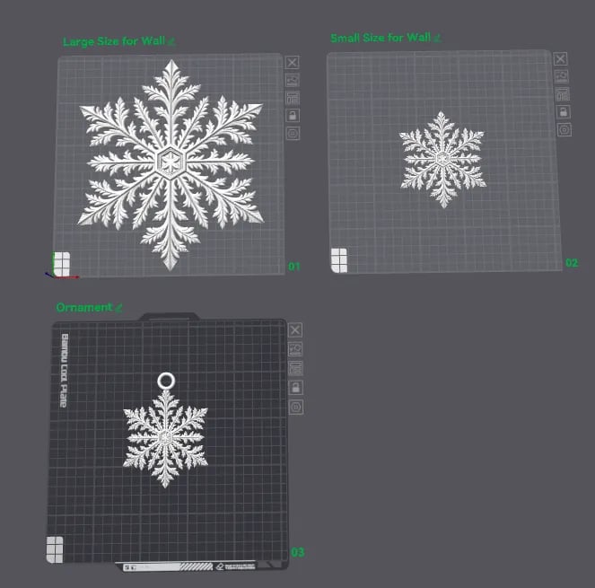 Snowflake Wall Decor and Ornament Set 3d model