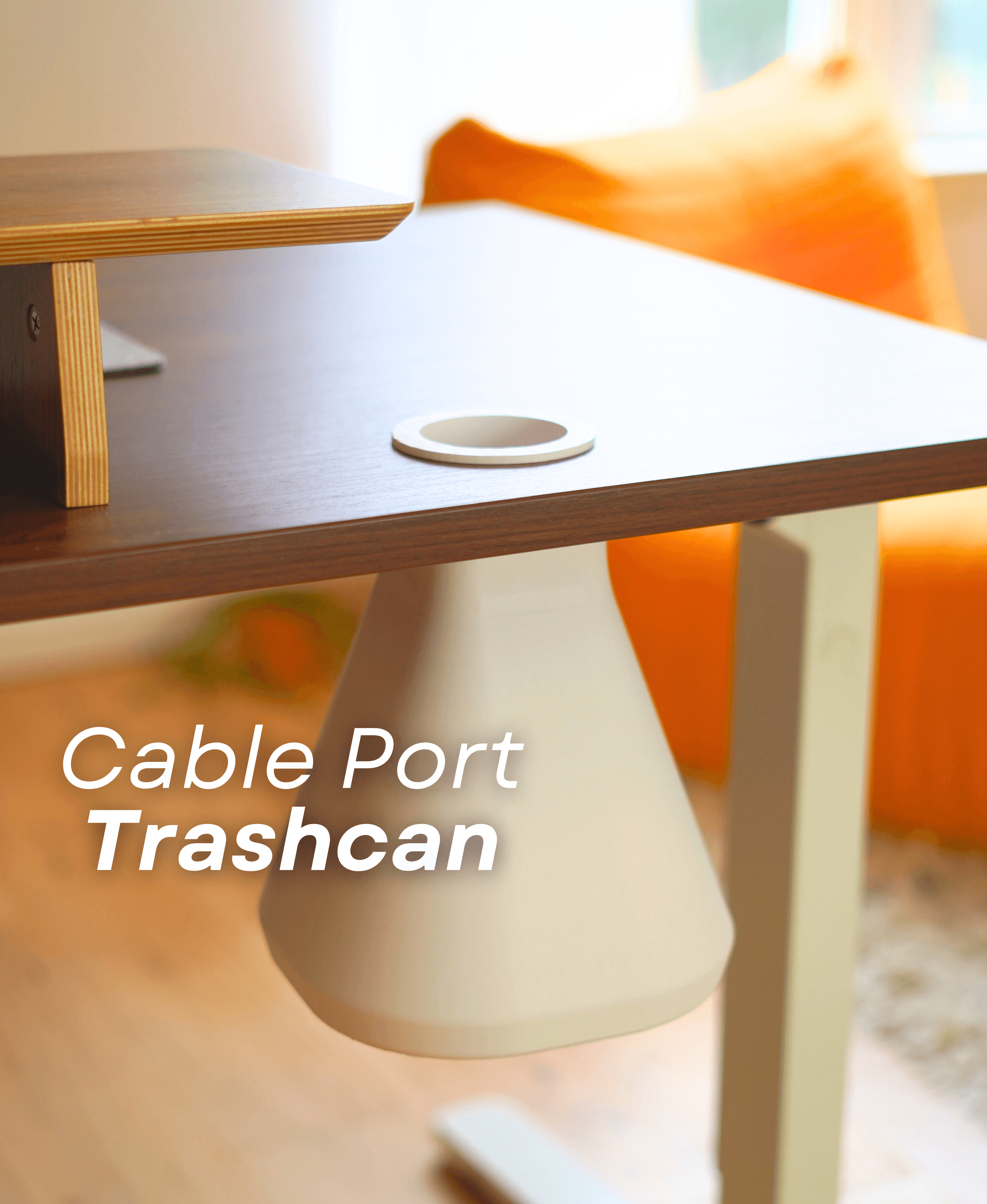 Cable Port Trash Can - For Desk 3d model