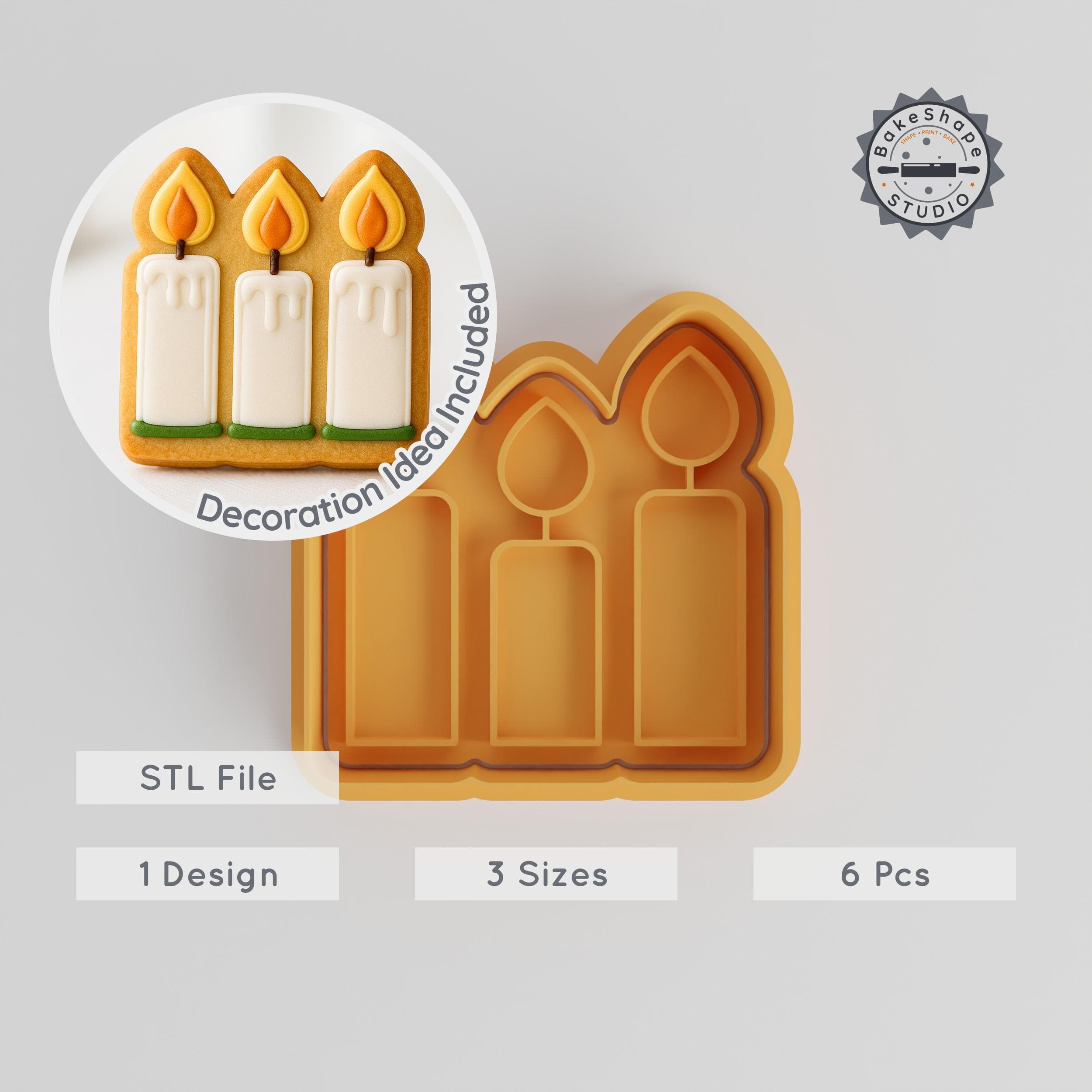 Candle Shape Cutter & Stamp Set, Celebration & Festive Designs, Perfect for Cookies & Fondant, 6-Piece, S/M/L Sizes PRODUCT_72 3d model