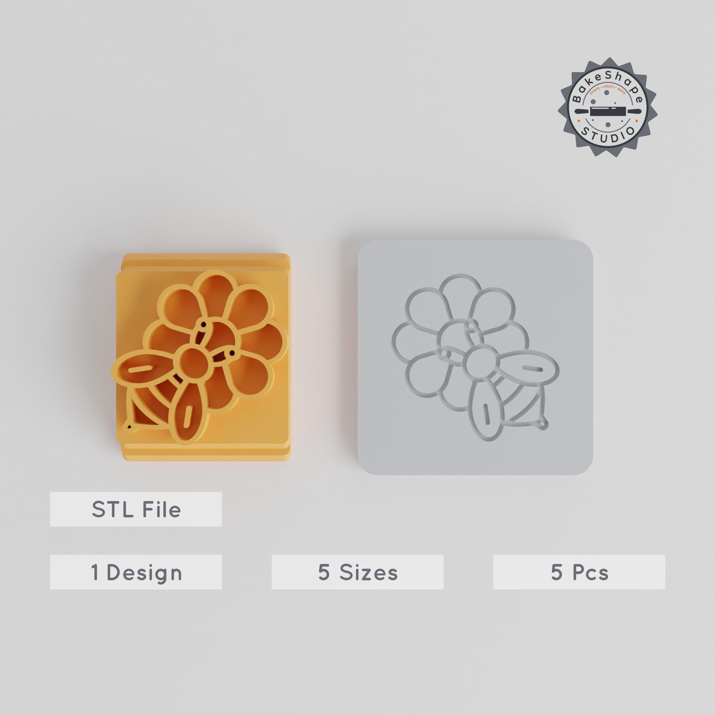 Bee on Flower Stamp Tile Set, 5 Size Motifs for Clay, Cookies & Fondant PRODUCT_1480 3d model