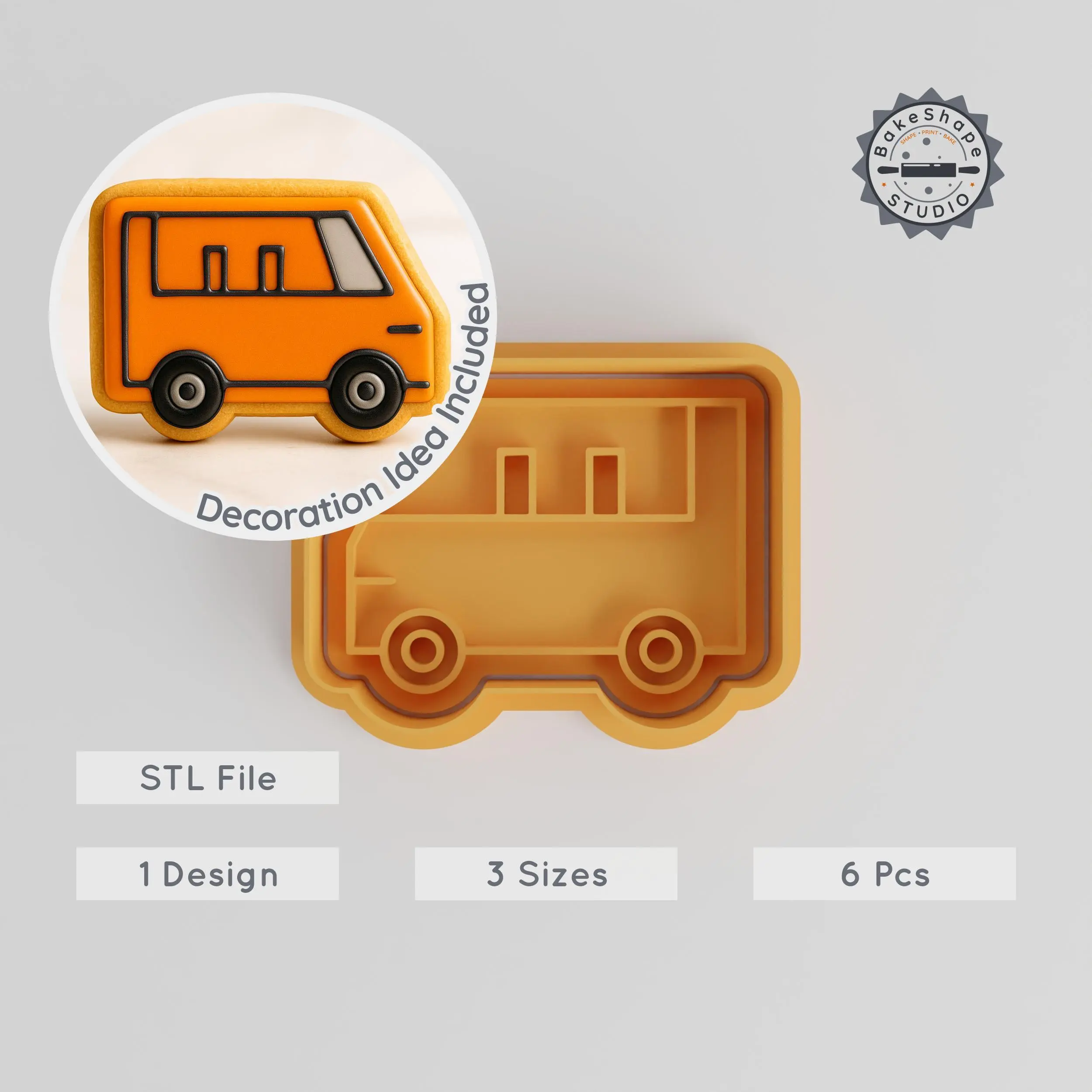 Van Shape Cookie Cutter & Stamp Set, 3 Sizes, Perfect for Fondant, Transport Design, Car, Delivery, Speed PRODUCT_558 3d model