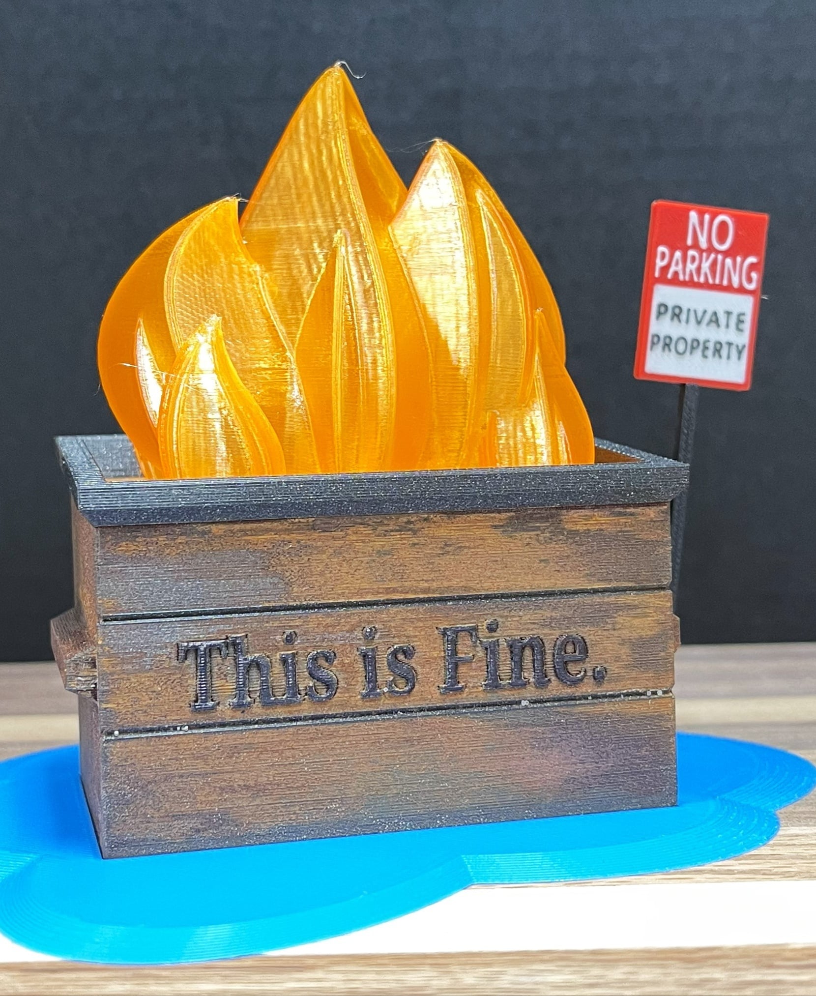 Floating Dumpster Fire Meme - My favorite meme!! Dumpster printed in ProtoPasta Iron & rusted! - 3d model