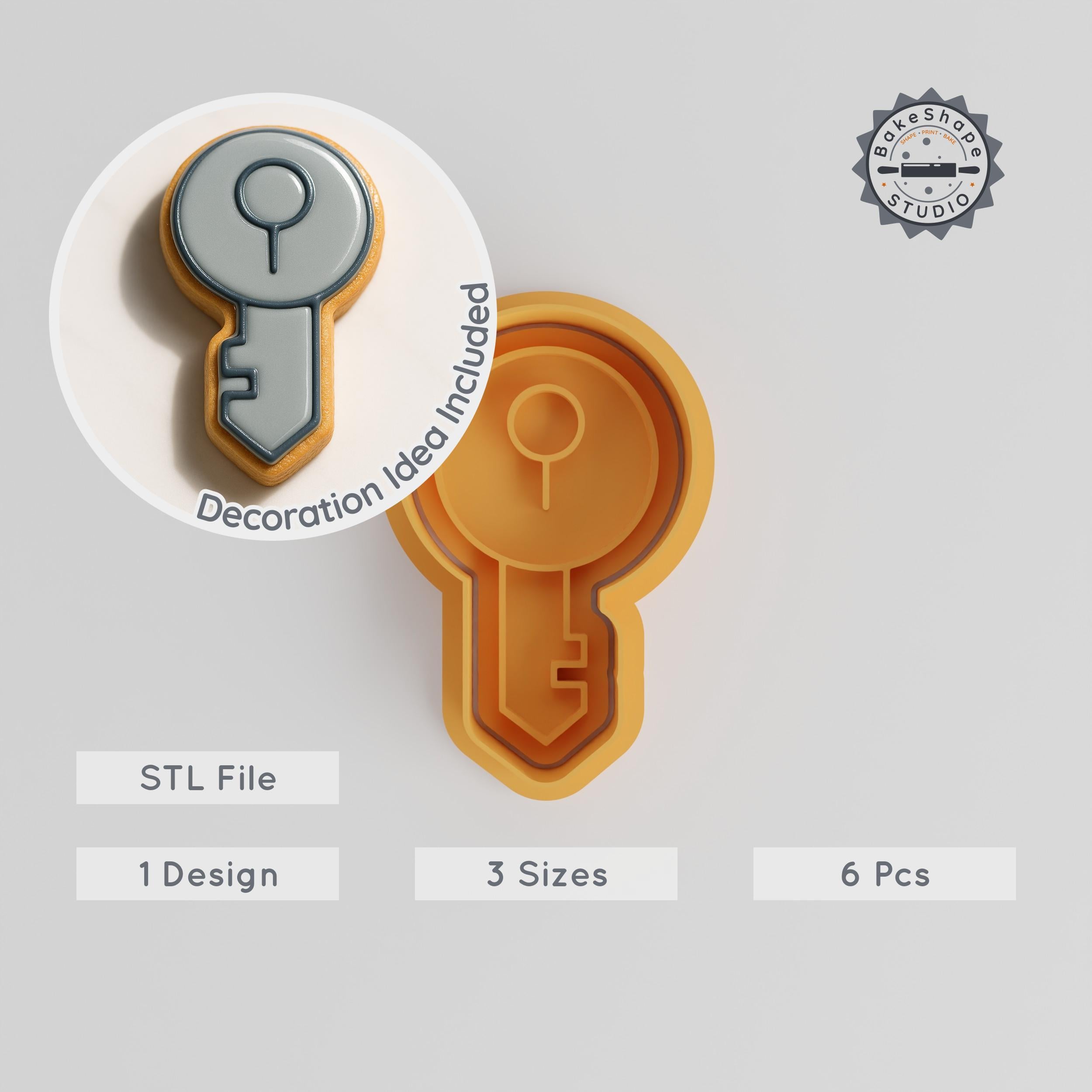 Key Shape Cutter & Stamp Set, Cookie & Fondant Tools, 3 Sizes, Access & Security Theme PRODUCT_577 3d model