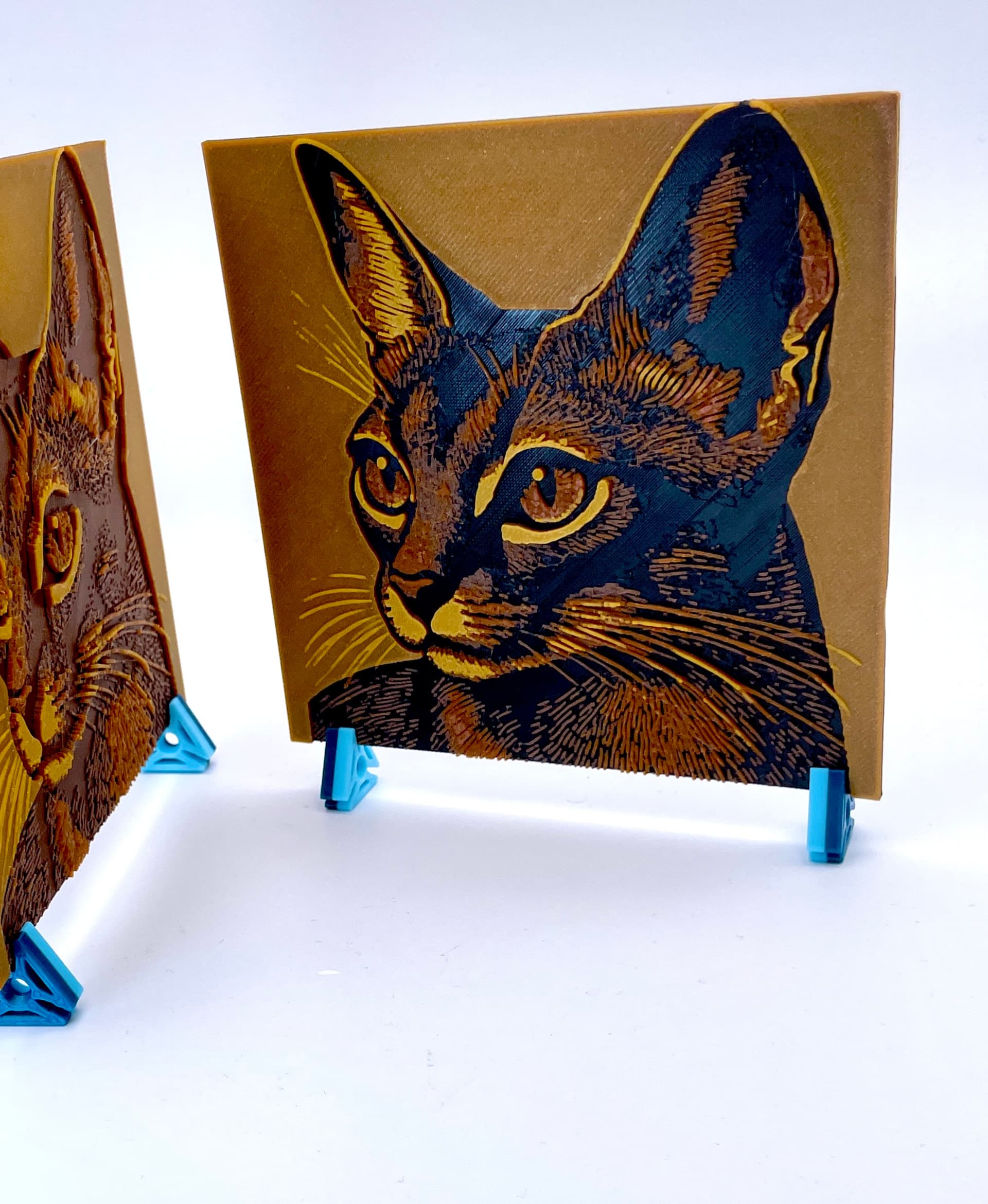 Blue Abyssinian Cat Hueforge Woodblock Print Art 3d model