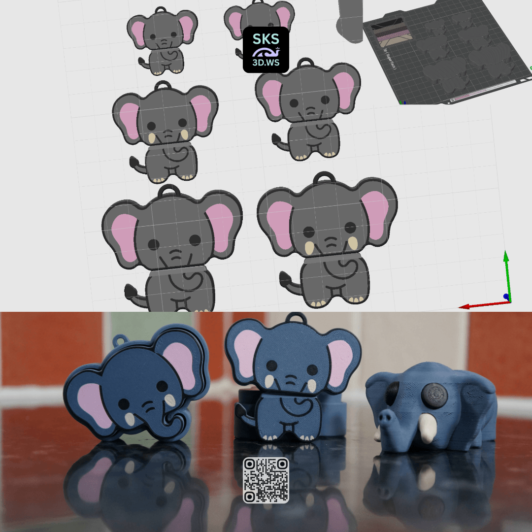 Elephant Wiggle Head Keyring 3d model