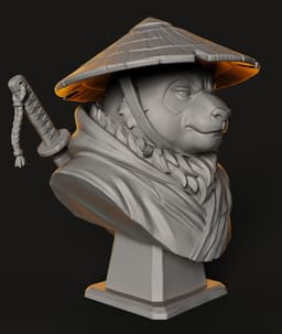 Bamboo Ronin Bust STL | Animal Bust 3D Print | Samurai Style 3d model