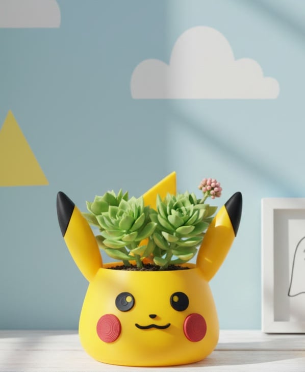 Pikachu Inspired Planter Pot - Pokemon Succulent Holder 3d model