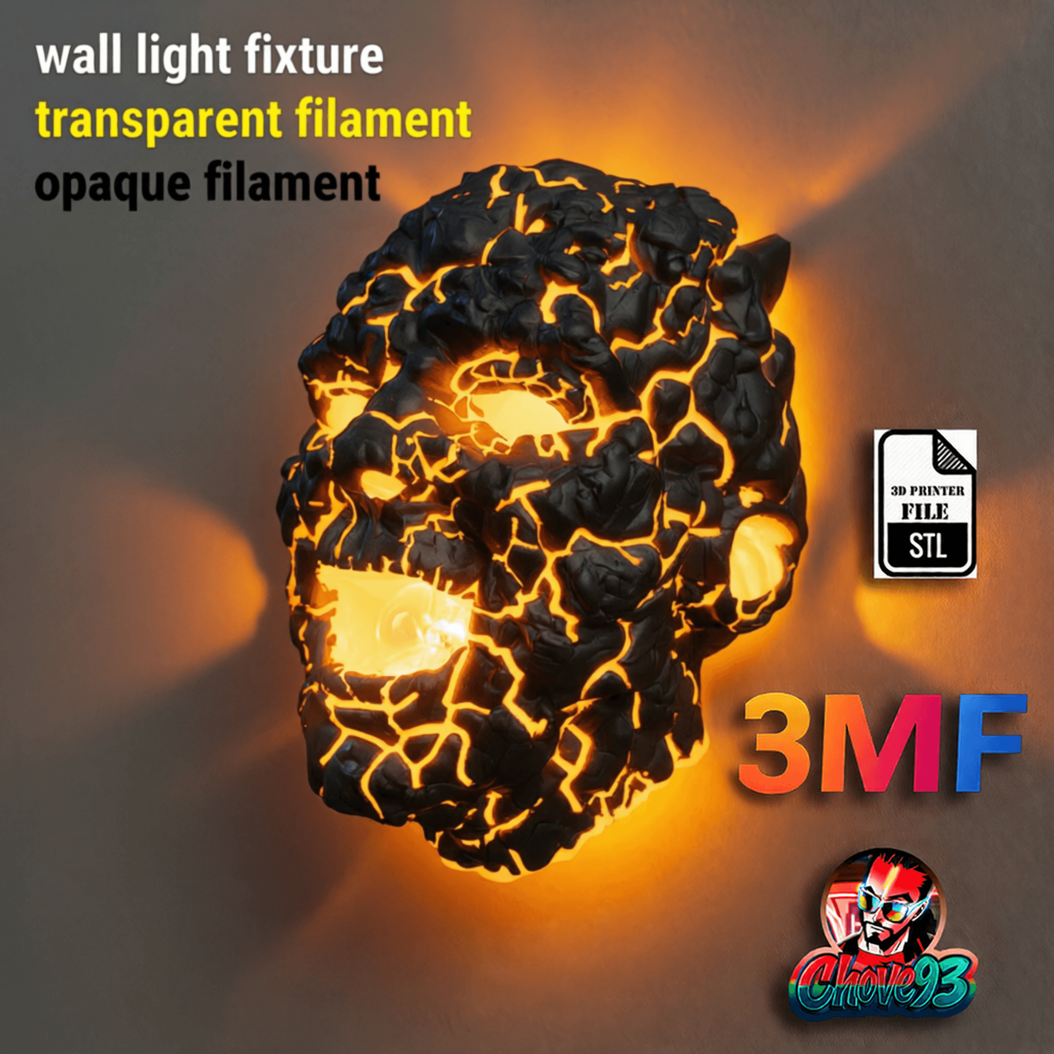 Lava Cracked Face Wall Sculpture-wall light fixture-3mf 3d model