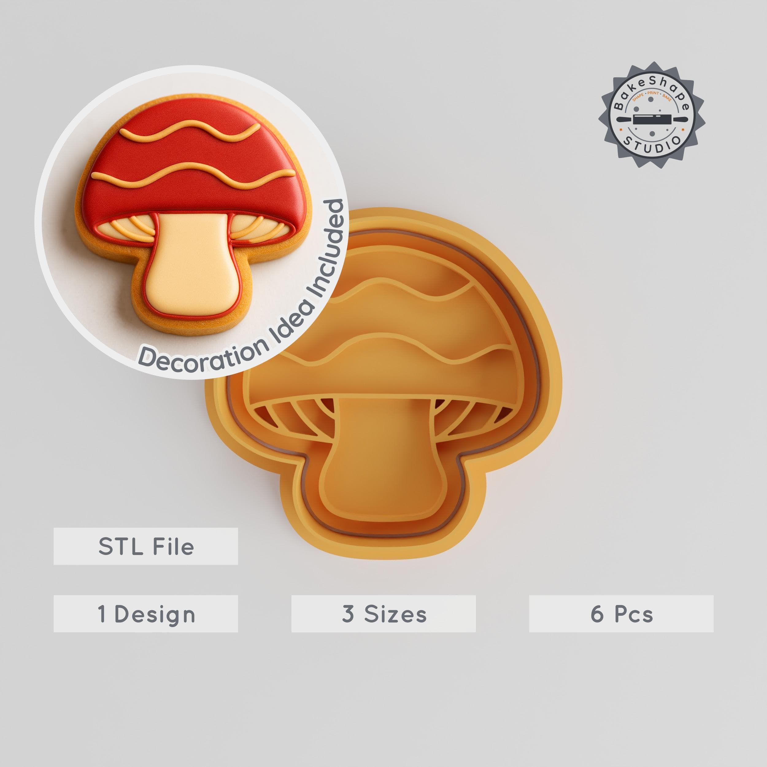 Mushroom Shape Cutter & Stamp Set, Cookie & Fondant Fungi Designs, 3 Sizes, 6-Piece Nature Decorative Tool Bundle PRODUCT_996 3d model