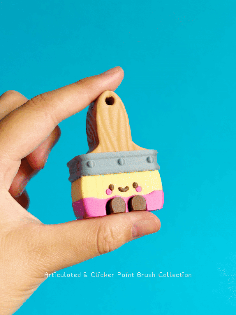Cute Articulated & Clicker Paint Brush | Print-in-place 3d model