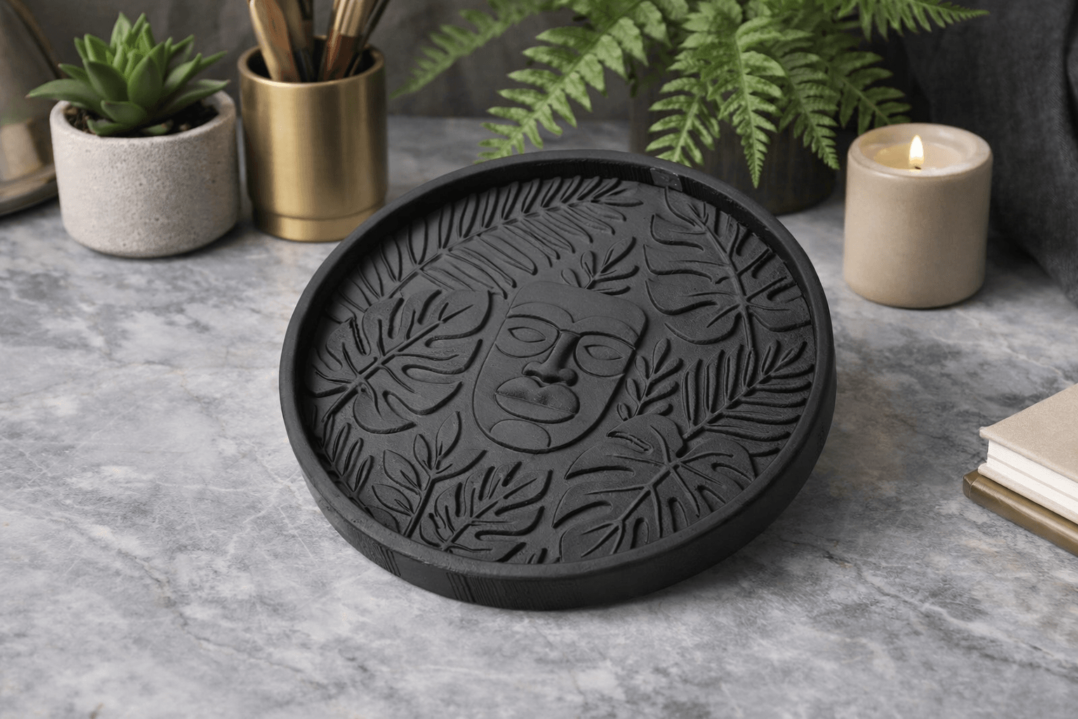 Tiki Botanical Trinket Tray with Leaf Patterns 3d model