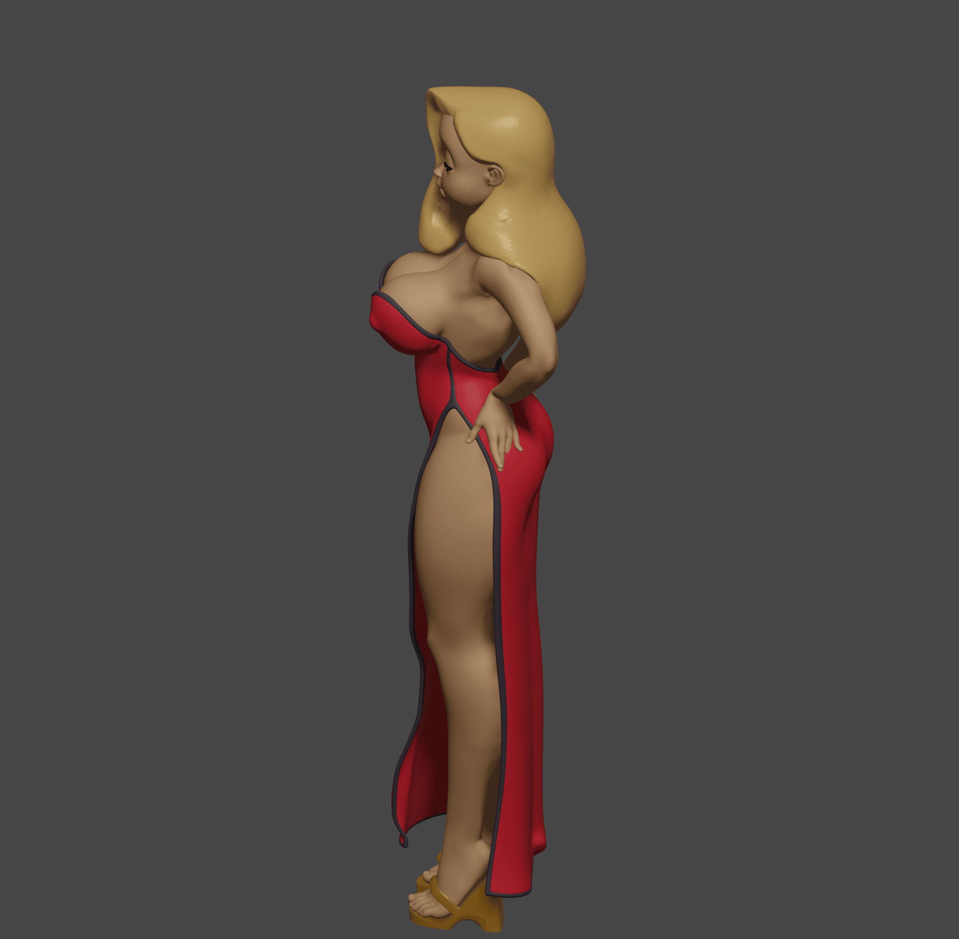 Voluptuous Toon Woman in Elegant Red Dress v2 3d model