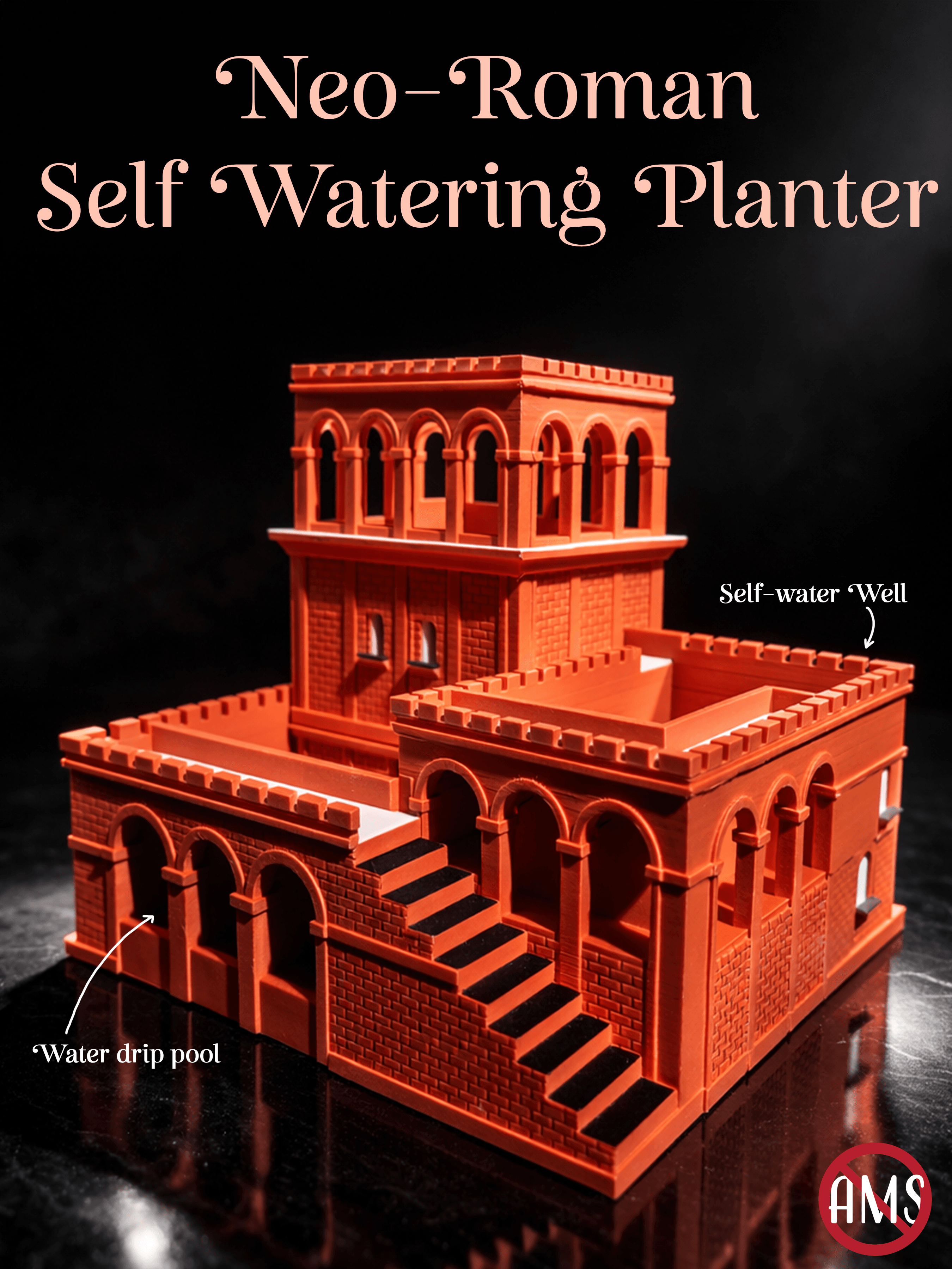 Neo-Roman Self Watering Planter with Drip Pool 3d model