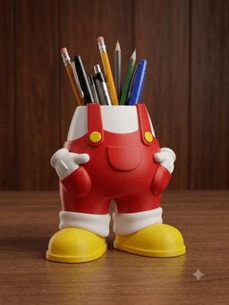 Retro Cartoon Overalls Pen Holder - Cute Multi-Color Desk Planter 3d model
