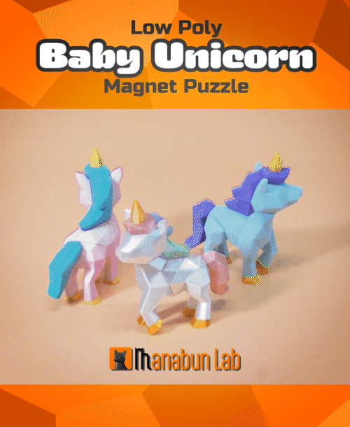 Low Poly Baby Unicorn Magnet Puzzle (No supports, no AMS) 3d model