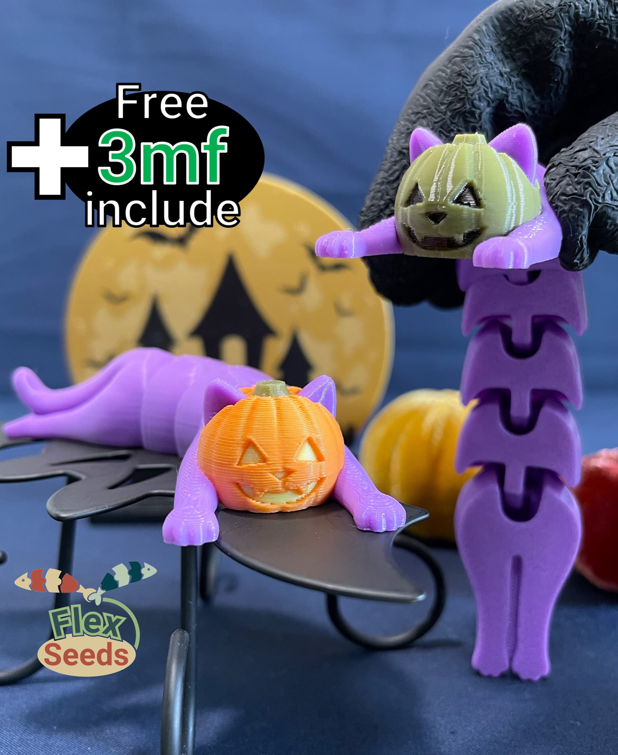 Flexi Pumpkin cat (Print-in-place) 3d model