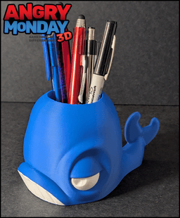 Grumpy Whale Pen Holder | 3D Printable Desk Organizer STL 3d model