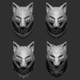 Fox Bust - 4 Types 3d model