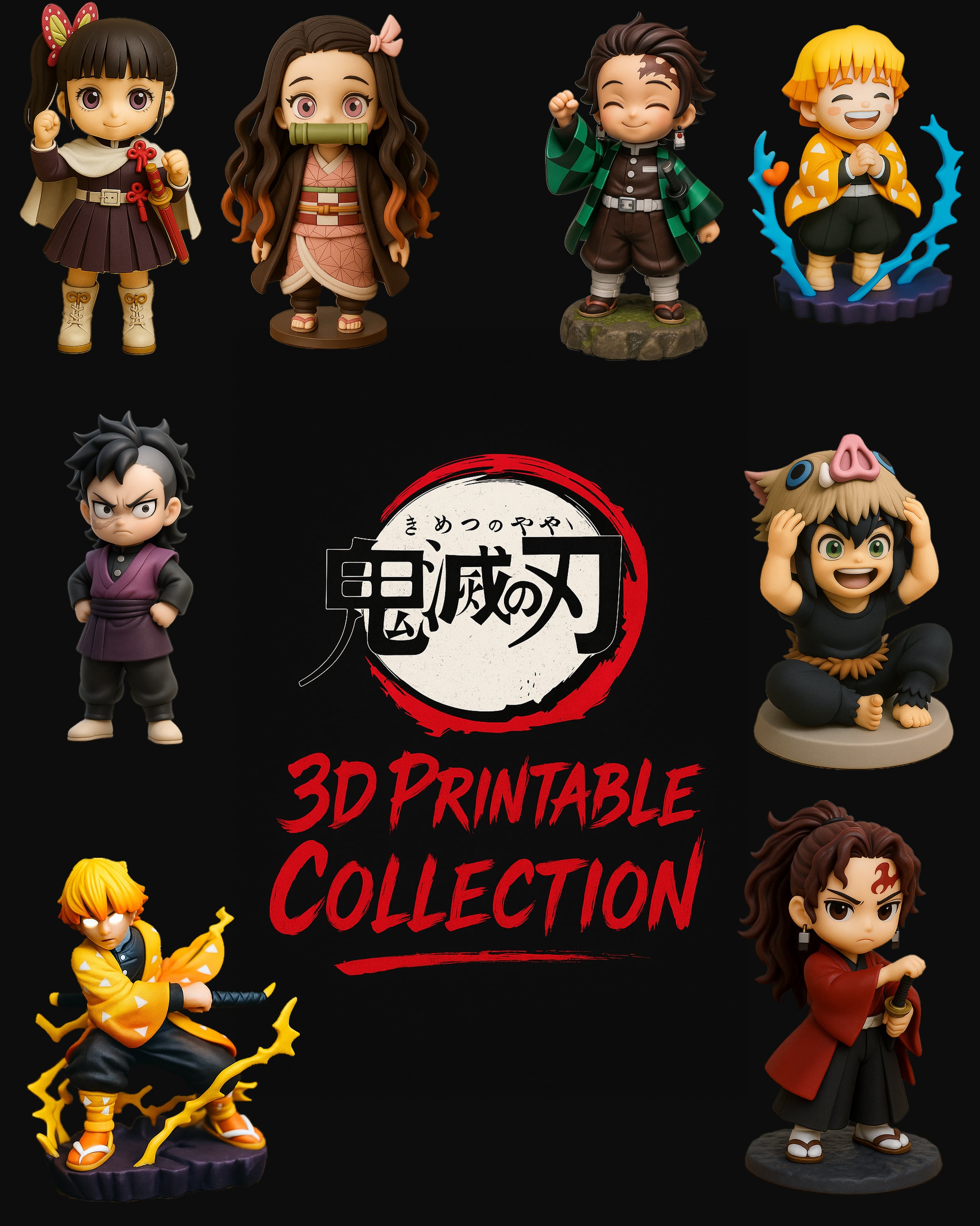 Demon Slayer Chibi Character Set – 3D Printable Collection 3d model