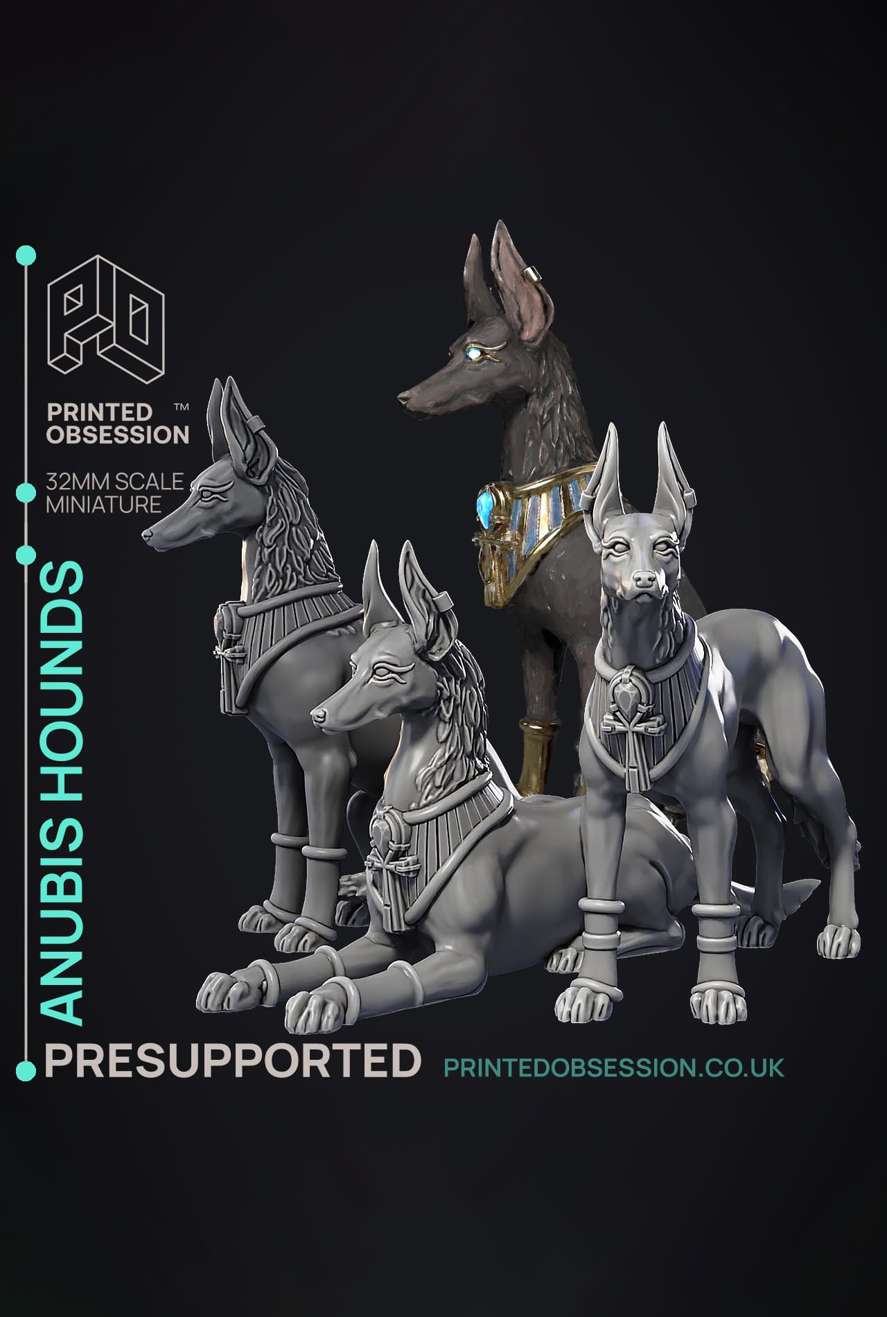 Anubis Hounds - 3 Model - Court of Anubis - PRESUPPORTED - Illustrated and Stats - 32mm scale 3d model