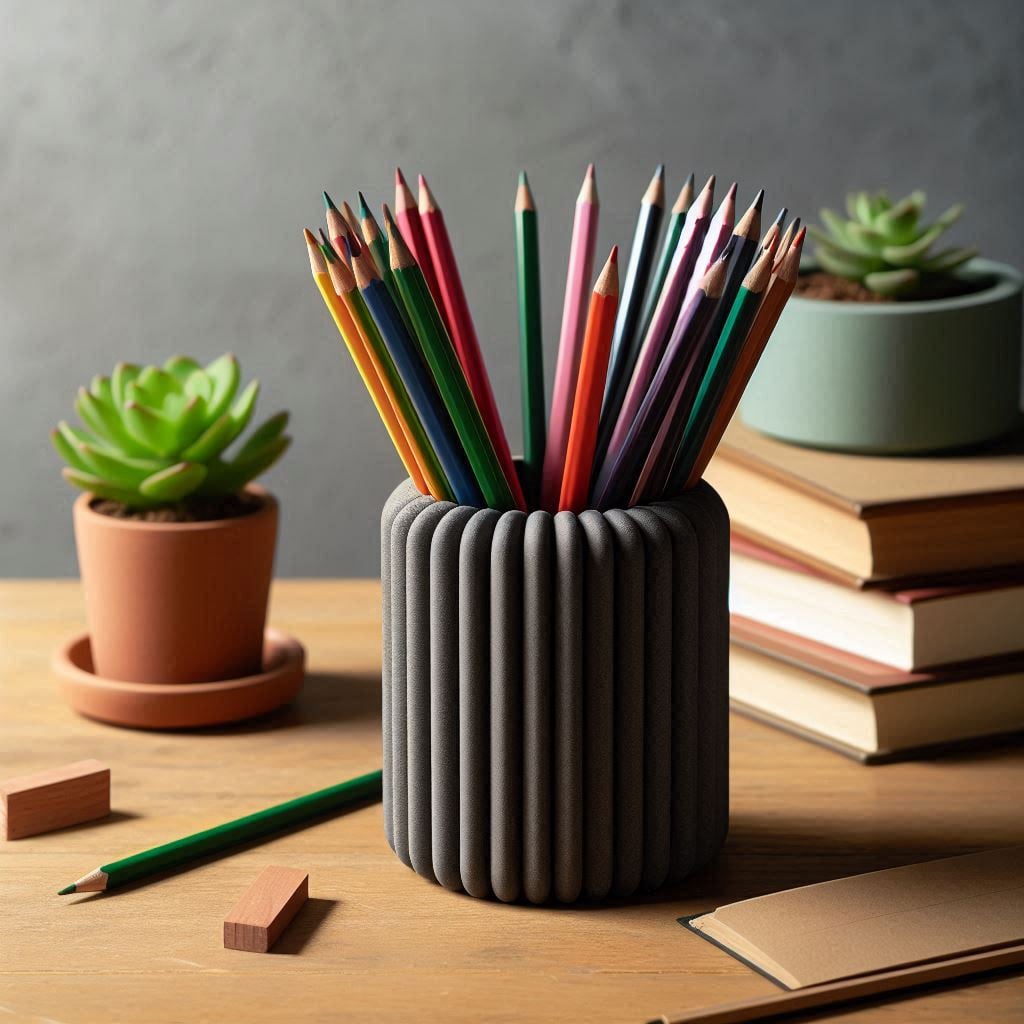 Modern Rod Ribbed Design Pencil Holder 3d model