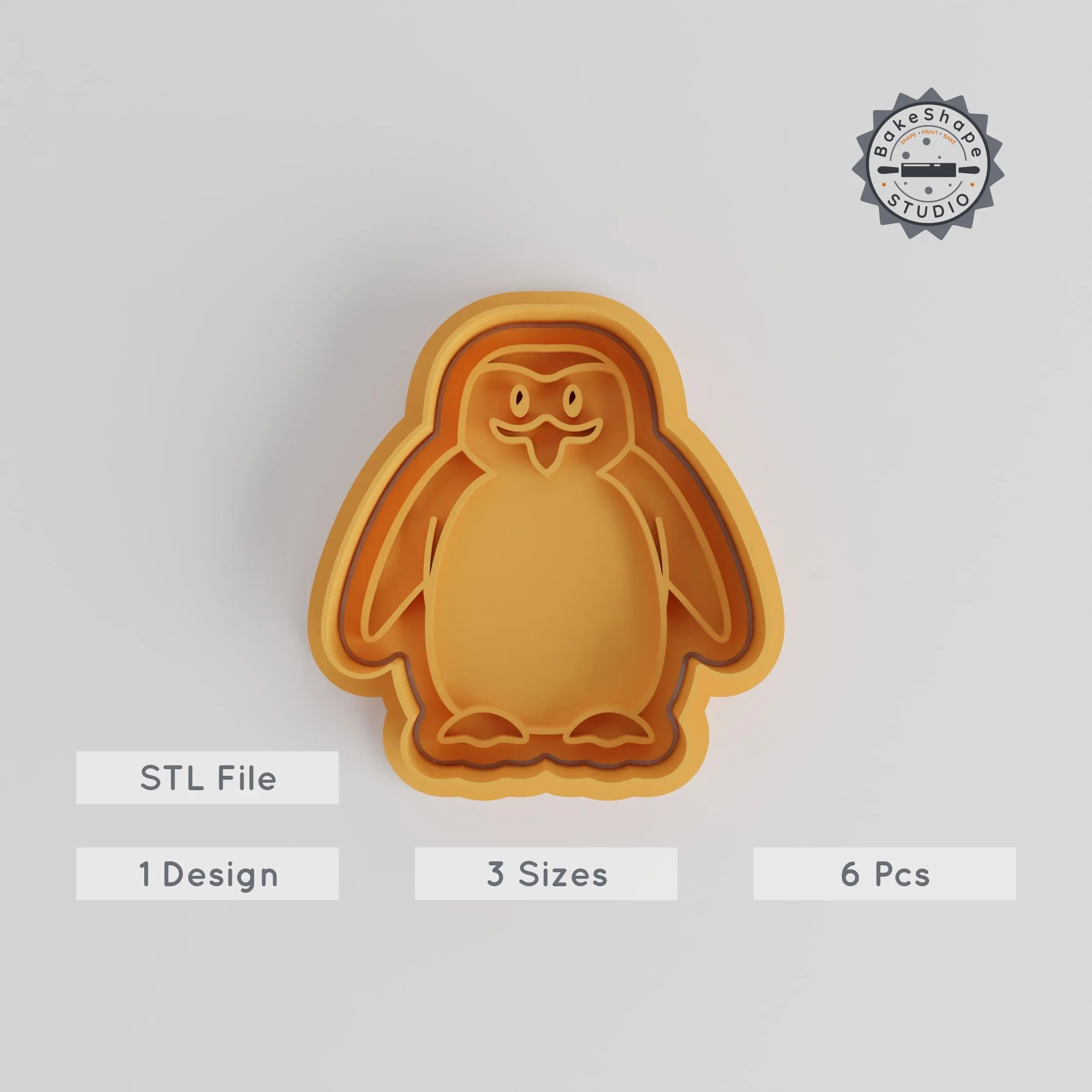 Penguin Shape Cutter & Stamp, Cookie & Fondant Decoration Set, 6 Piece Bundle, S/M/L Sizes, Perfect for Wildlife & Sea Theme PRODUCT_5571 3d model