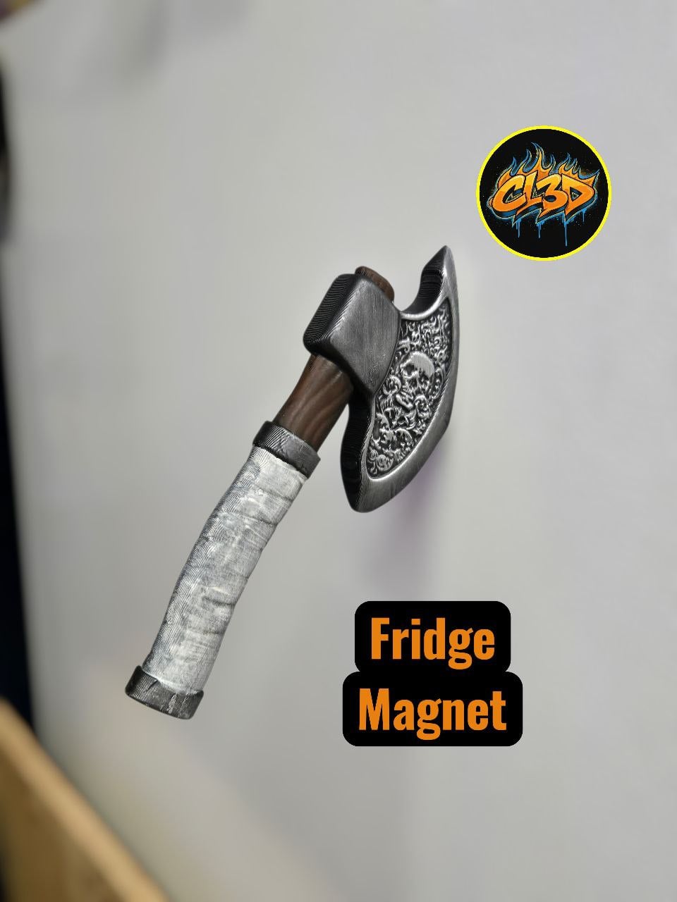 Ornate Skull Axe Fridge Magnet 3d model