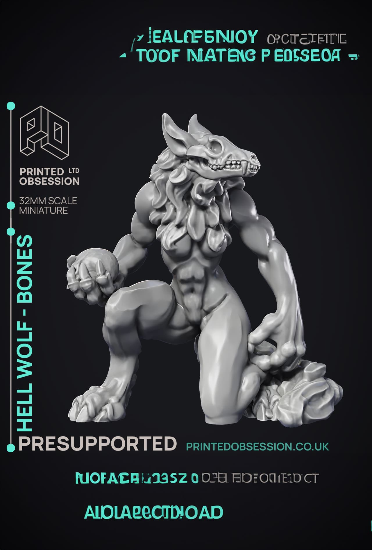 Hell Wolf - Bone - PRESUPPORTED - Hell Hath No Fury - 32mm Scale 3d model