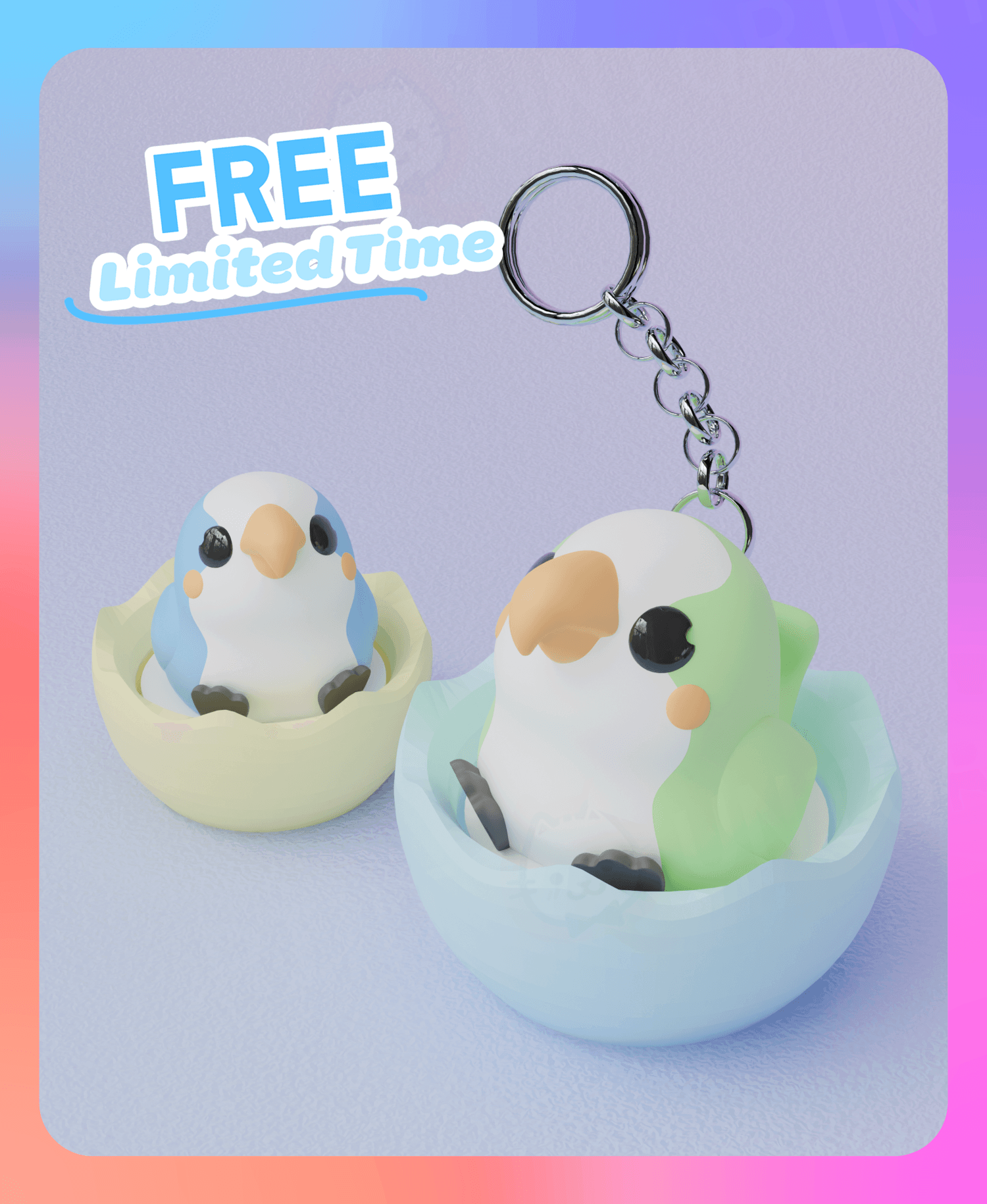 Quaker Parrot Clicker & Keychain (Single Color) 3d model