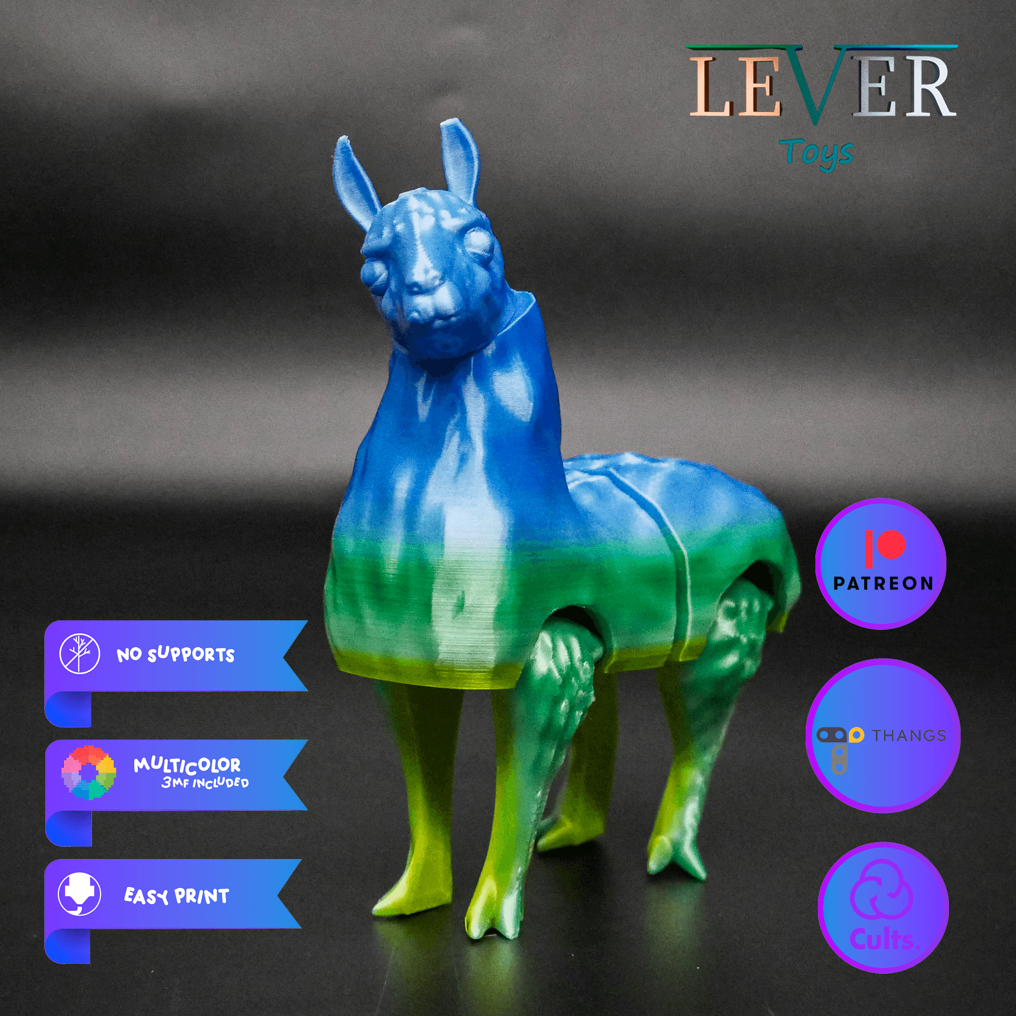 CUTE LLAMA (ARTICULATED) PRINT-IN-PLACE LEVER TOYS 3d model
