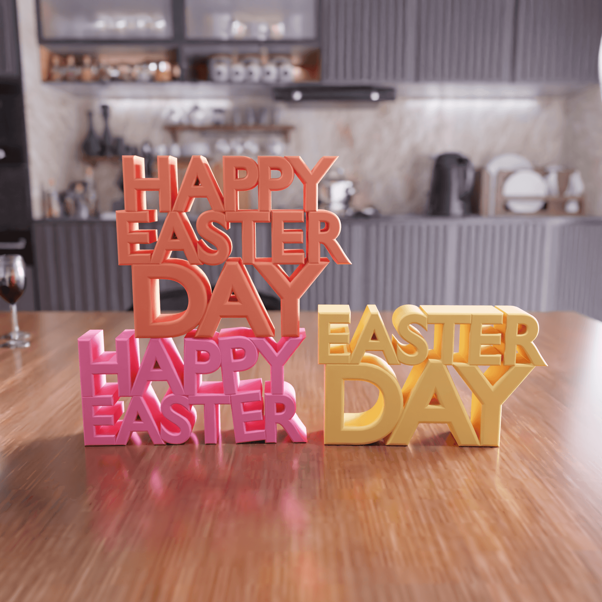 Happy Easter Day Typographic Sign - Spring Home Decor 3d model