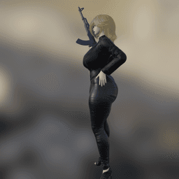Russian Spy Woman with AK47 v2 3d model