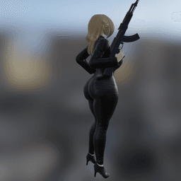 Russian Spy Woman with AK47 v2 3d model