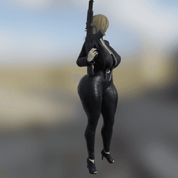 Russian Spy Woman with AK47 v2 3d model