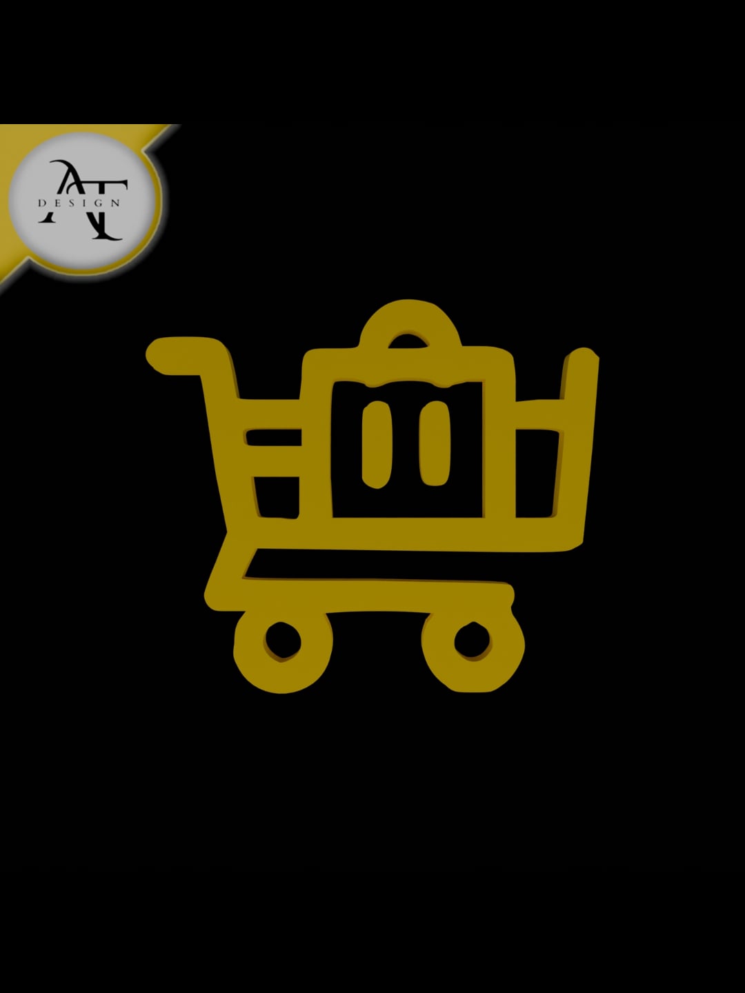 Simple Shopping Cart Symbol - 2D Art 3d model