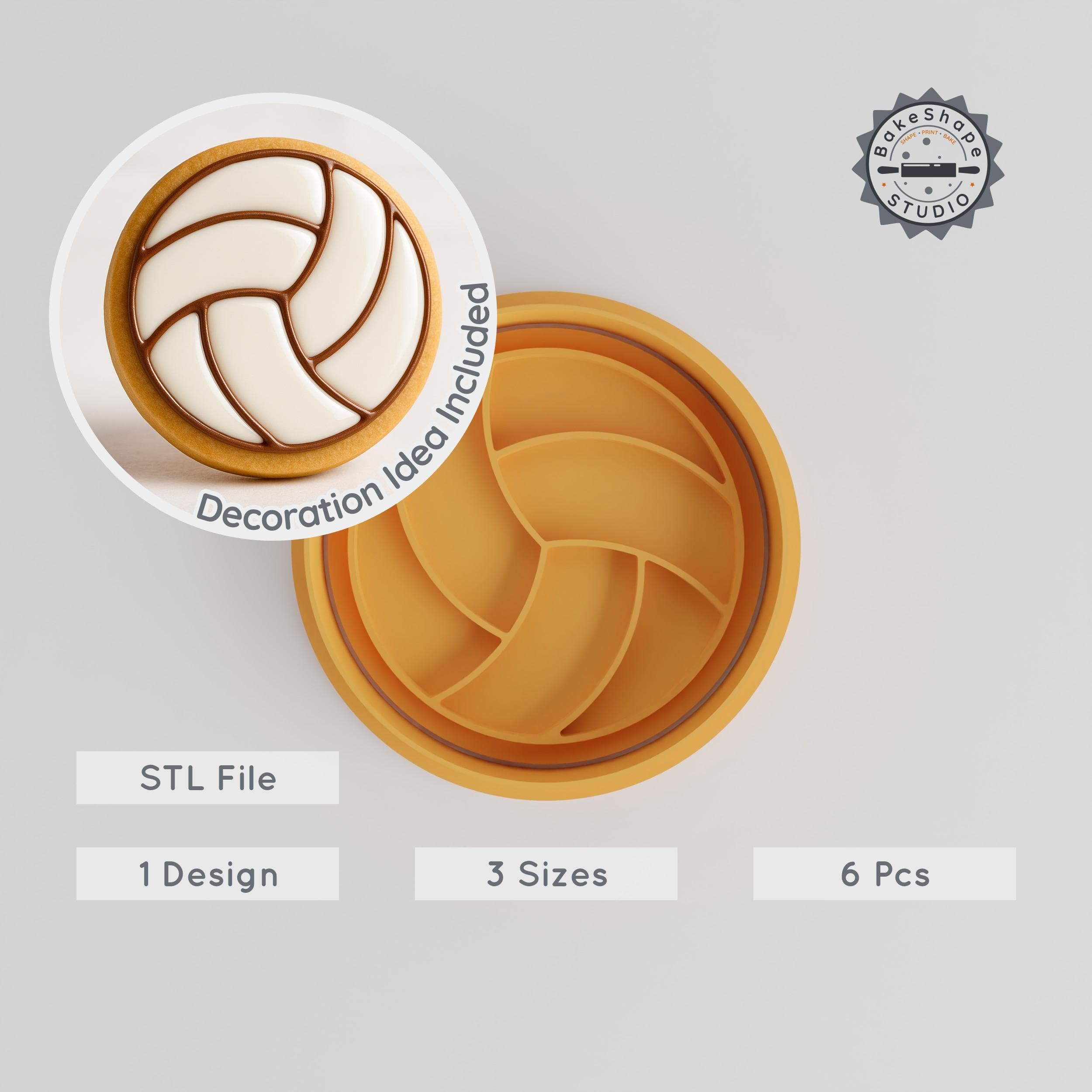Volleyball Shape Cutter & Stamp Set, Cookie & Fondant Molds, Sport Ball Designs, 3 Sizes S/M/L, 6 Pieces PRODUCT_588 3d model