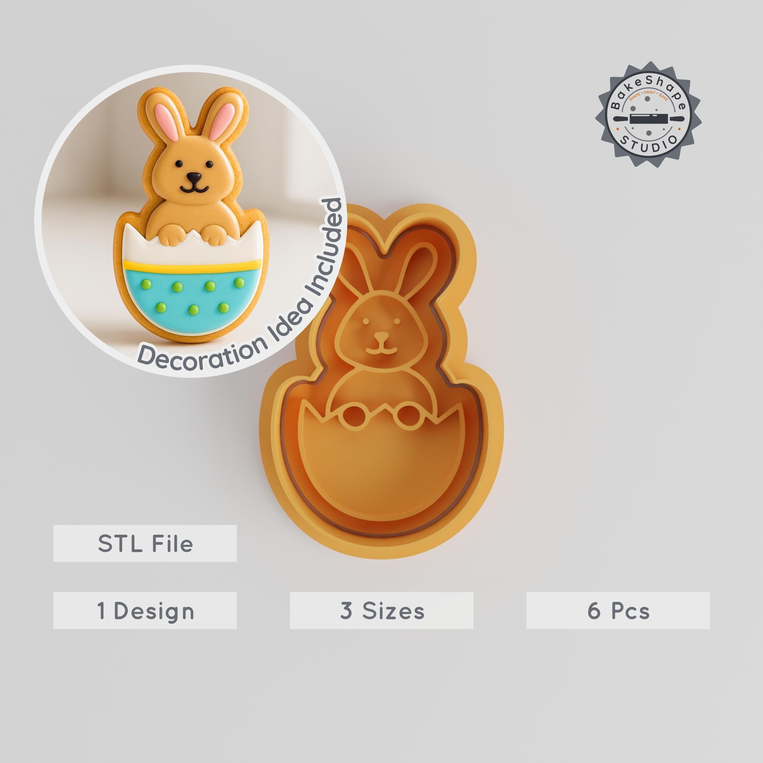 Easter Bunny Cookie Cutter & Stamp Set, Spring Rabbit, Festival Hare, Holiday Baking, 3 Sizes, S/M/L, 6 Piece Pack PRODUCT_488 3d model