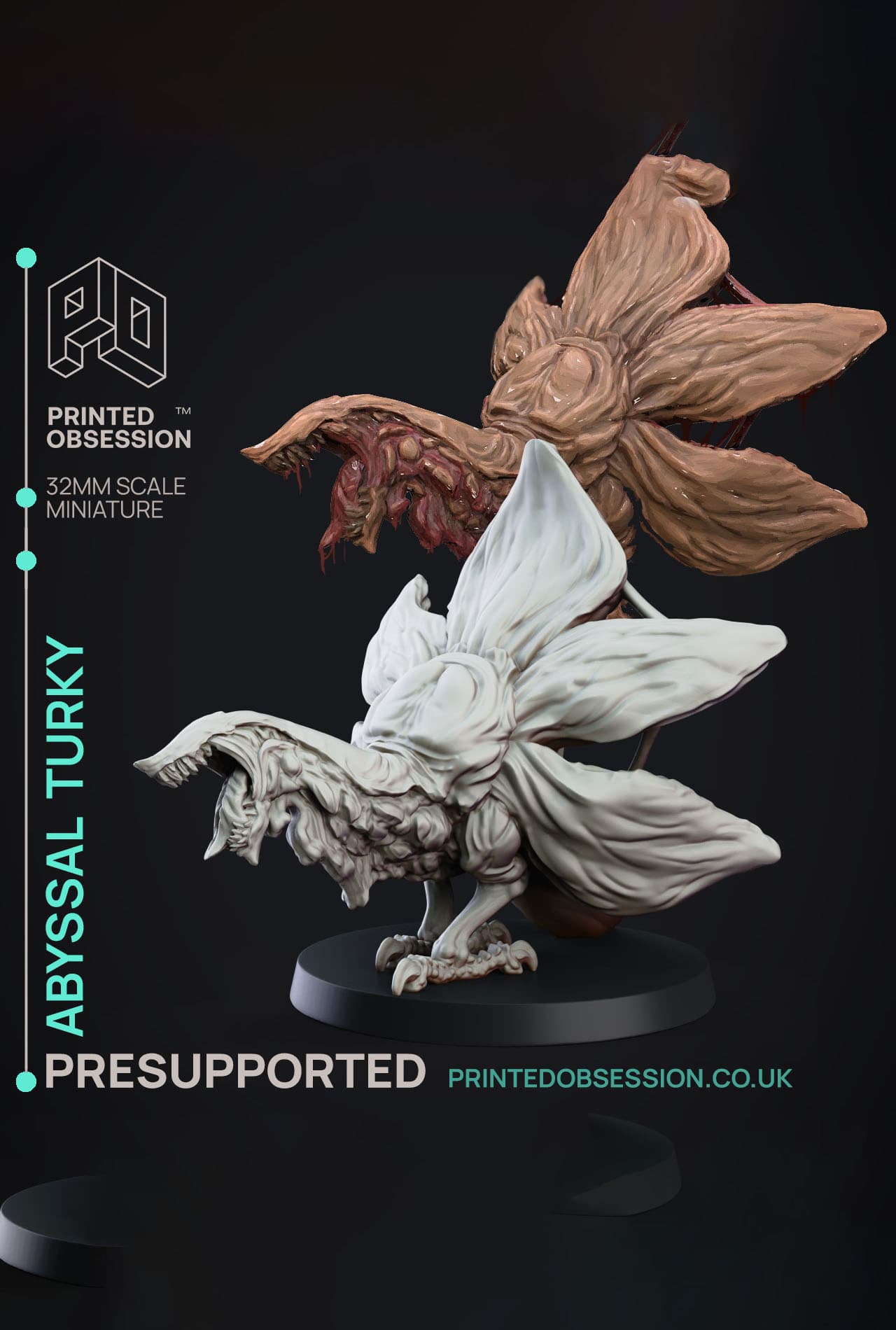 Abyssal Turky - Elemental Familars - PRESUPPORTED - Illustrated and Stats - 32mm scale 3d model