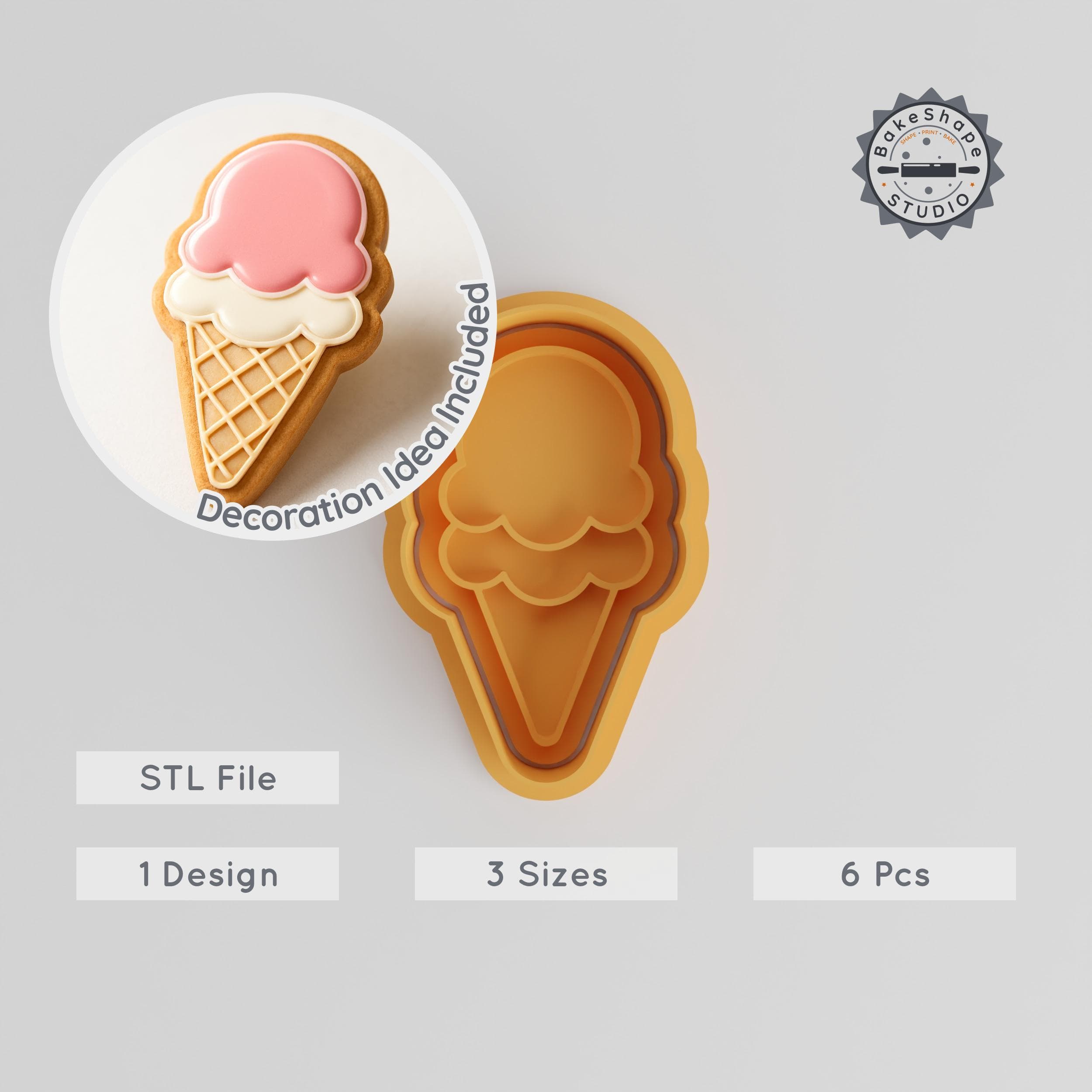 Ice Cream Shape Cutter & Stamp Set, Perfect for Cookies & Fondant, 3 Sizes, Summer & Vacation Theme PRODUCT_1954 3d model