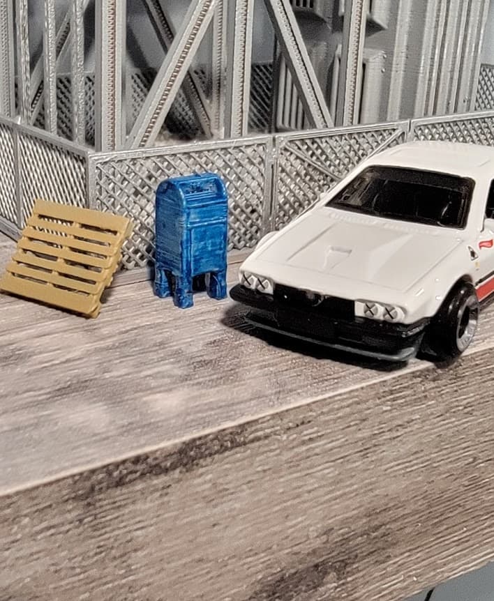 1:64 USPS Big Blue Post Box for Hot Wheels and Matchbox - Painted with Testor's metallic blue ... probably wouldn't next time :D - 3d model