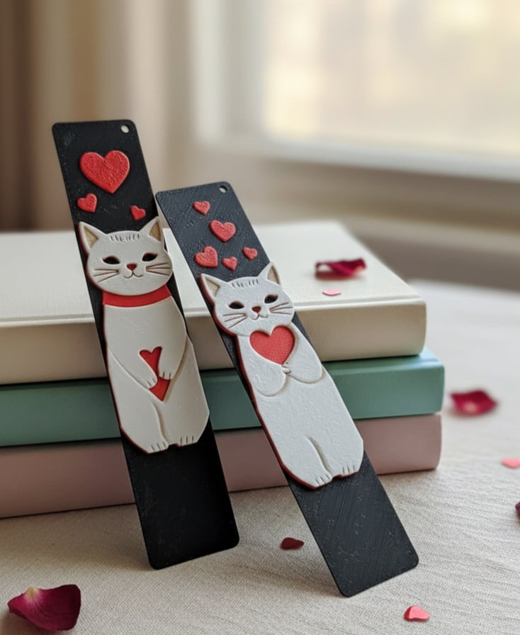 Valentine Kitty Bookmark4 - Hueforge - 4 colors 3d model