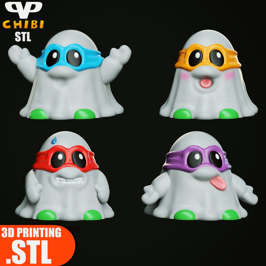 Cute Ghosts Chibi TMNT STL for 3D Printing ChibiSTL 3DXM 3d model