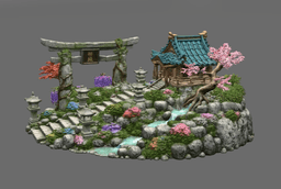 Japanese Sakura Shrine Garden STL File for 3D Print 3d model