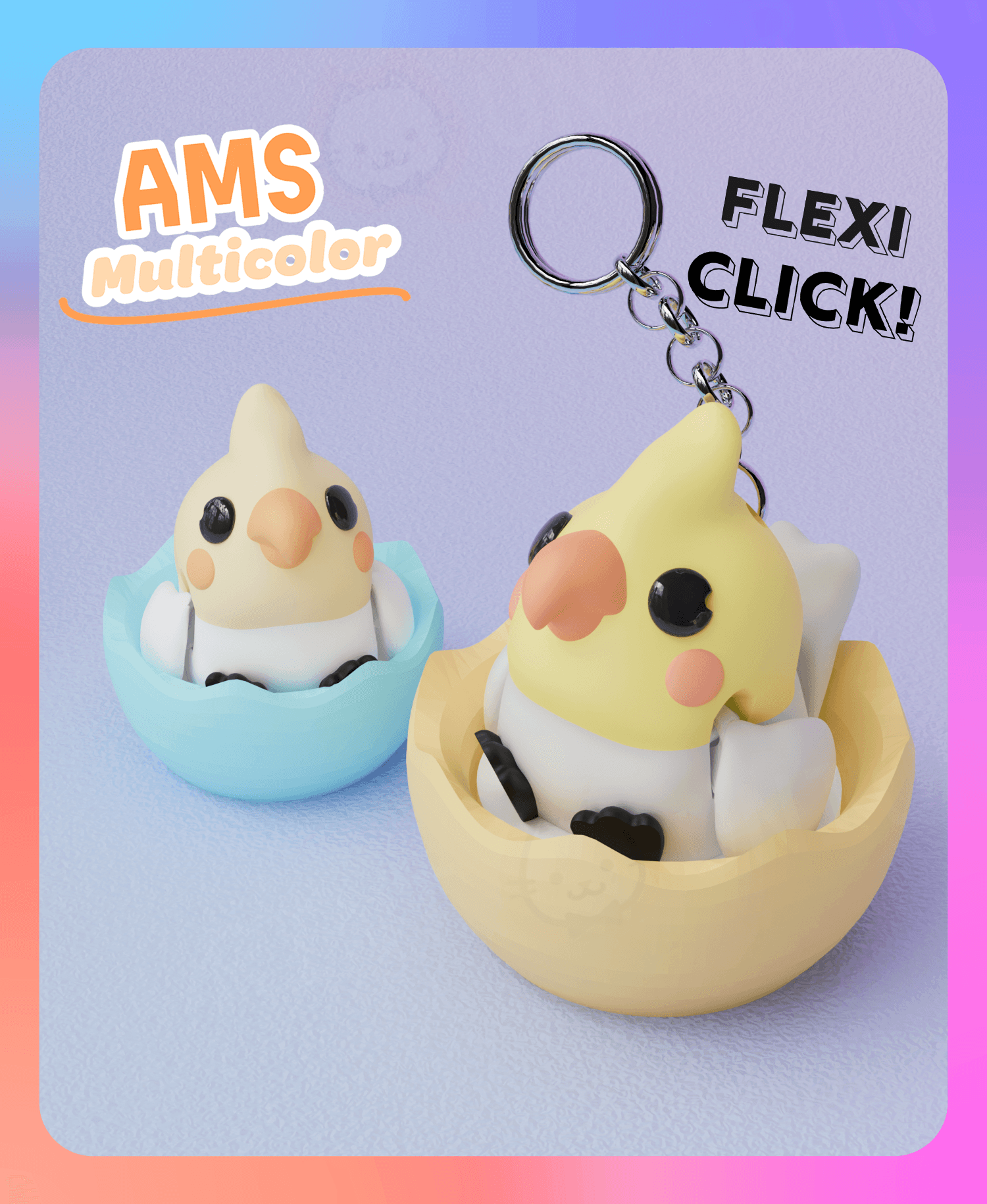 Cockatiel Parrot flexi Clicker & Keychain (Multicolor) 3d model