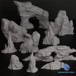 Realistic Rock Set for Miniatures | 10 STL Models (Small, Medium, Large) 3d model