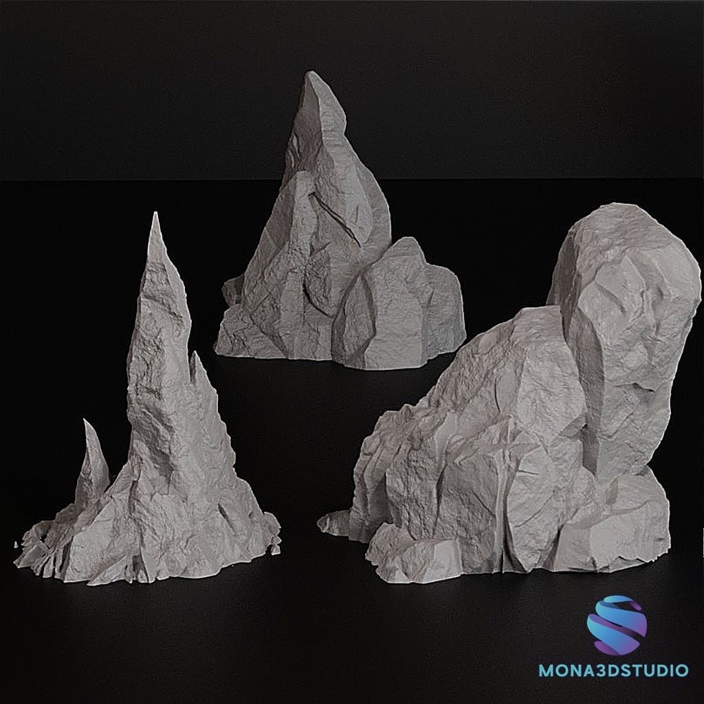 Realistic Rock Set for Miniatures | 10 STL Models (Small, Medium, Large) 3d model