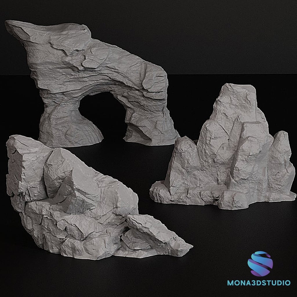 Realistic Rock Set for Miniatures | 10 STL Models (Small, Medium, Large) 3d model