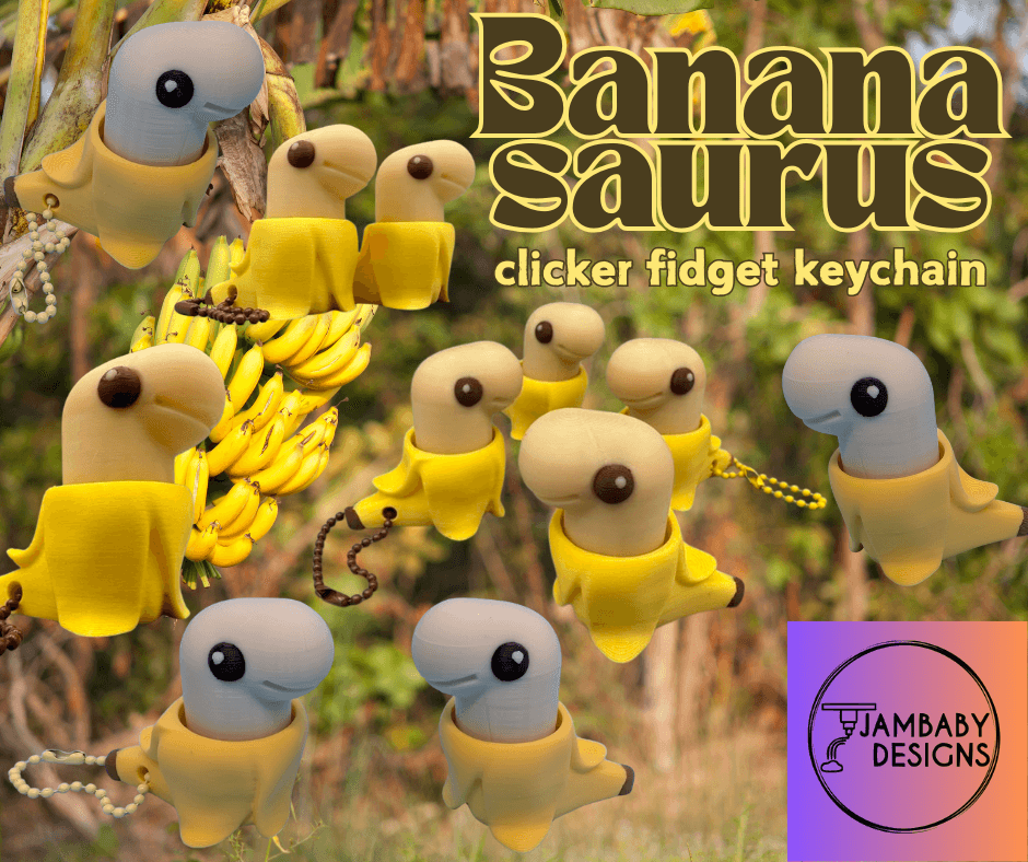 Banana-saurus Clicker Fidget and Keychain 3d model