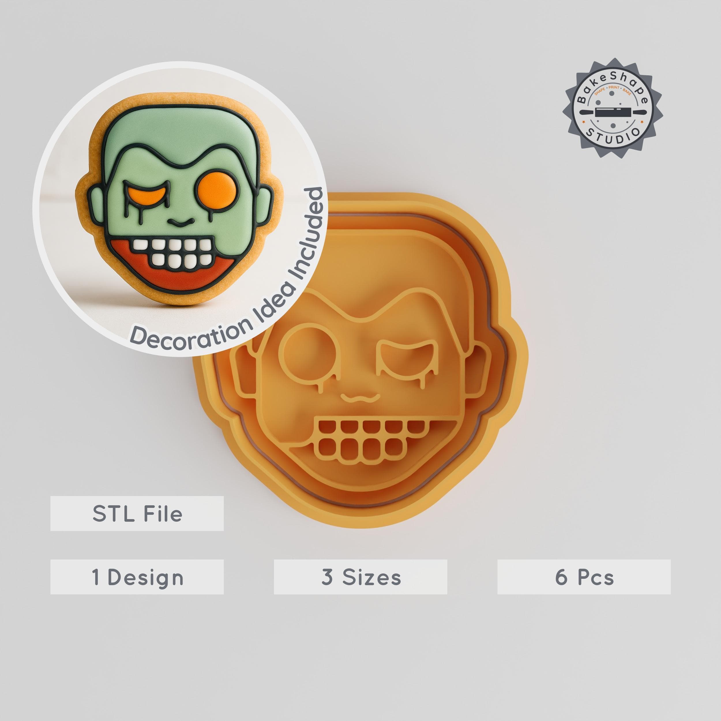 Zombie Boy Cookie Cutter & Stamp Set, 6 Pieces, Halloween Emojis, Fondant & Cookie, Sizes S M L PRODUCT_930 3d model