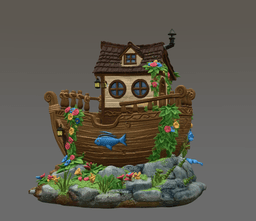 Enchanted Ship Cottage STL File 3D Print 3d model